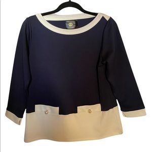 Beautiful Navy and White with Pearl accent buttons Vecceli Italy Top